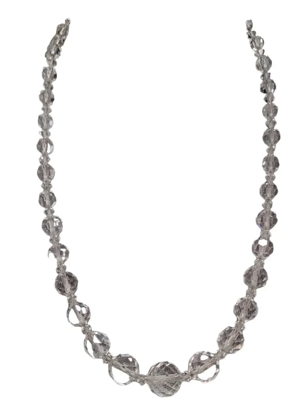 Vintage Faceted Graduated Glass Bead Chain Necklace Pretty Box Clasp, E865